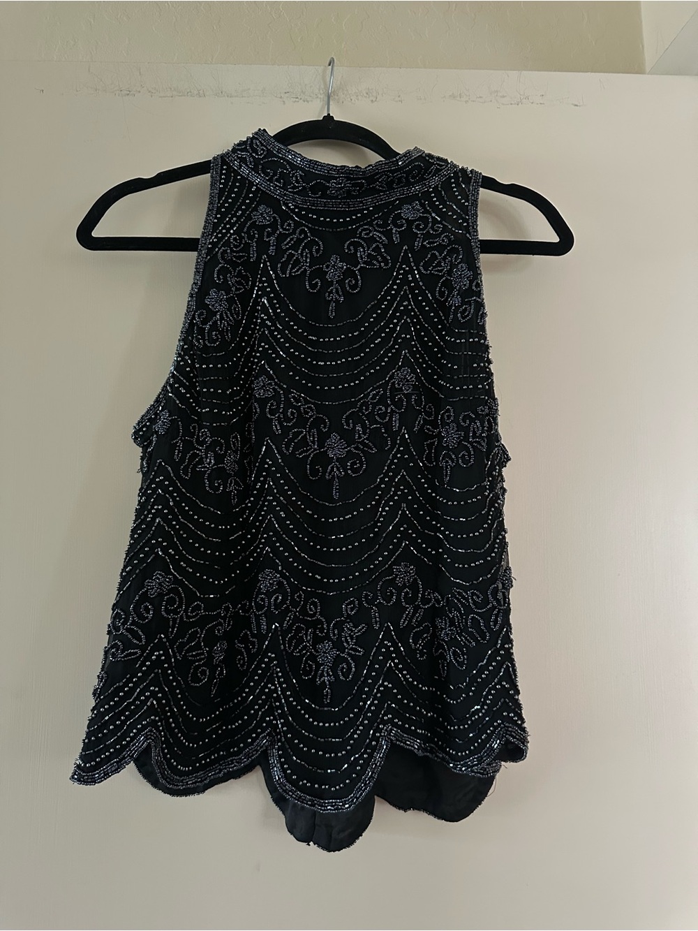 Papell Boutique Black Beaded Sleeveless High-Neck Tank